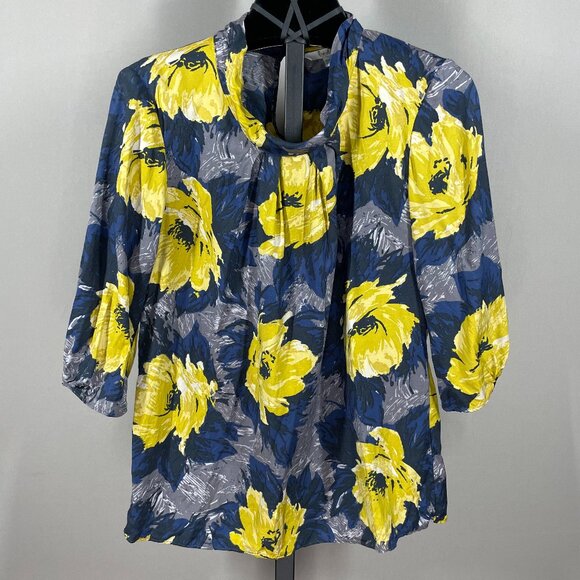 Boden Tops - Boden Shirt Womens 6 blue yellow gray floral preppy colorful casual blouse silk